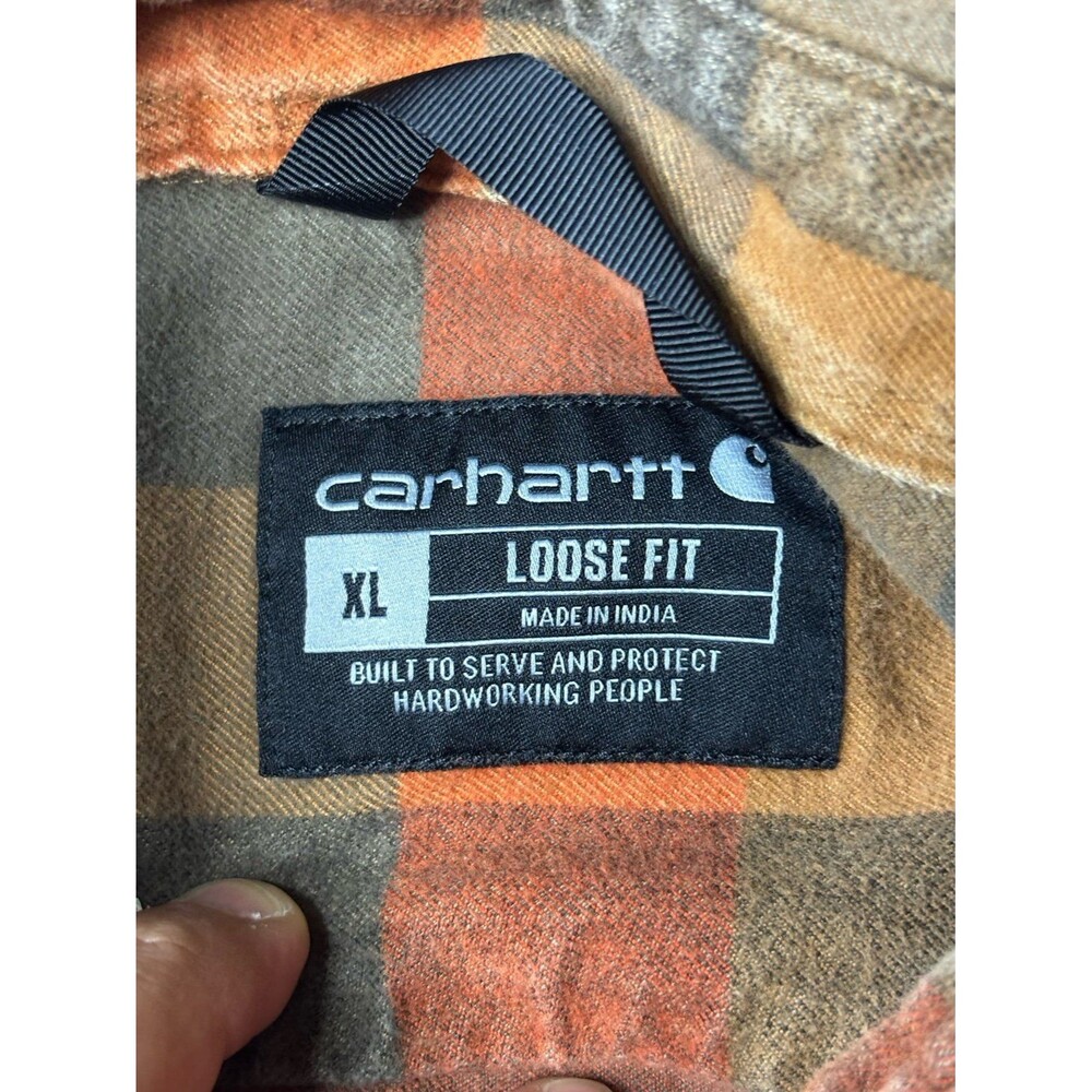 Carhartt Loose Fit Flannel Shirt Mens XL Orange Brown Plaid 105078 BRN Workwear - Picture 5 of 7